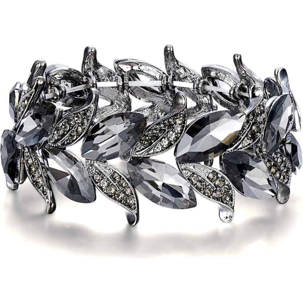Women's Bridal Crystal Marquise Leaf Stretch Bangle Wedding Jewelry